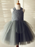 A-Line/Princess Knee-Length Straps Lace Sleeveless Tulle Flower Girl Dresses TPP0007917