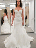 Trumpet/Mermaid Sweetheart Short Sleeves Applique Chapel Train Lace Wedding Dresses TPP0006220