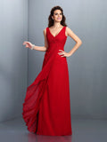 A-Line/Princess Straps Pleats Sleeveless Long Chiffon Bridesmaid Dresses TPP0002855