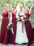 A-Line/Princess Chiffon Applique Sleeveless Scoop Floor-Length Bridesmaid Dresses TPP0005523
