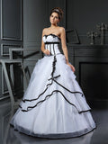 Ball Gown Sweetheart Applique Sleeveless Long Satin Wedding Dresses TPP0006342