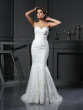 Sheath/Column Sweetheart Beading Sleeveless Long Net Wedding Dresses TPP0006493
