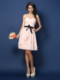 A-Line/Princess Sweetheart Sash/Ribbon/Belt Sleeveless Short Chiffon Bridesmaid Dresses TPP0005740