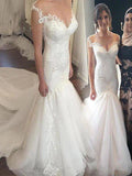 Trumpet/Mermaid Tulle Applique Off-the-Shoulder Sleeveless Chapel Train Wedding Dresses TPP0006570