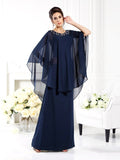 A-Line/Princess Scoop 3/4 Sleeves Long Chiffon Mother of the Bride Dresses TPP0007081