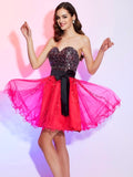 A-Line/Princess Sweetheart Sleeveless Sash/Ribbon/Belt Short Organza Homecoming Dresses TPP0008849