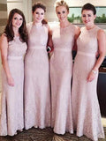 Sheath/Column Lace Scoop Sleeveless Floor-Length Bridesmaid Dresses TPP0005476