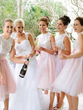 A-Line/Princess Sleeveless Scoop Tulle Knee-Length Bridesmaid Dresses TPP0005444