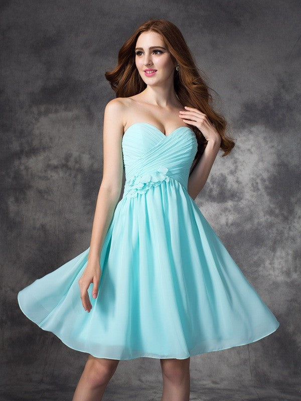 A-line/Princess Sweetheart Ruffles Sleeveless Short Chiffon Bridesmaid Dresses TPP0005552