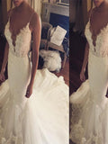 Trumpet/Mermaid Spaghetti Straps Court Train Lace Tulle Sleeveless Wedding Dresses TPP0006356