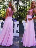 A-Line/Princess V-neck Sleeveless Floor-Length Paillette Chiffon Bridesmaid Dresses TPP0005749