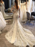 Trumpet/Mermaid V-neck Long Sleeves Court Train Lace Wedding Dresses TPP0006111