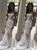 Trumpet/Mermaid Sweetheart Court Train Applique Sleeveless Lace Wedding Dresses TPP0006127