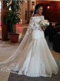 Trumpet/Mermaid Off-the-Shoulder Long Sleeves Lace Sweep/Brush Train Tulle Wedding Dresses TPP0005930