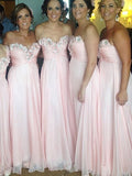A-Line/Princess Sleeveless Sweetheart Chiffon Floor-Length Bridesmaid Dresses TPP0005608