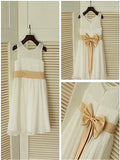 A-line/Princess Scoop Sleeveless Bowknot Tea-Length Chiffon Flower Girl Dresses TPP0007853