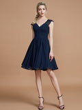 A-Line/Princess V-neck Chiffon Knee-Length Bridesmaid Dresses TPP0005411
