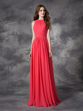 A-line/Princess Jewel Ruffles Sleeveless Long Chiffon Bridesmaid Dresses TPP0005510