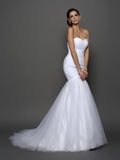 Trumpet/Mermaid Sweetheart Pleats Sleeveless Long Net Wedding Dresses TPP0006341
