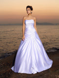 Ball Gown Strapless Beading Sleeveless Long Satin Beach Wedding Dresses TPP0006392