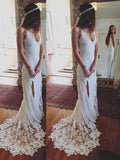 Sheath/Column Straps Sleeveless Lace Court Train Wedding Dresses TPP0006207