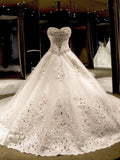 Ball Gown Sleeveless Sweetheart Cathedral Train Applique Sequin Tulle Wedding Dresses TPP0006178