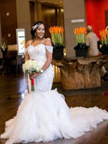Trumpet/Mermaid Sleeveless Off-the-Shoulder Court Train Beading Tulle Wedding Dresses TPP0005955
