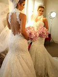 Trumpet/Mermaid High Neck Sleeveless Lace Court Train Wedding Dresses TPP0006198