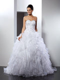 Ball Gown Sweetheart Ruffles Sleeveless Long Satin Wedding Dresses TPP0006538