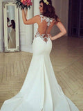 Trumpet/Mermaid Scoop Sleeveless Sweep/Brush Train Applique Lace Wedding Dresses TPP0005937