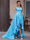 A-Line/Princess Satin Ruffles V-neck Sleeveless Asymmetrical Dresses TPP0001559
