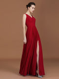 A-Line/Princess Sleeveless Ruched V-neck Floor-Length Chiffon Bridesmaid Dresses TPP0005572