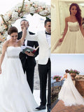 A-Line/Princess Sweetheart Sleeveless Beading Tulle Sweep/Brush Train Wedding Dresses TPP0006297