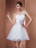A-Line/Princess One-Shoulder Sleeveless Beading Short Net Homecoming Dresses TPP0008789