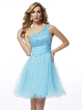 A-Line/Princess One-Shoulder Sleeveless Beading Short Organza Homecoming Dresses TPP0008819