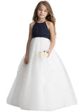 A-Line/Princess Tulle Sash/Ribbon/Belt Scoop Sleeveless Floor-Length Flower Girl Dresses TPP0007861