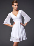 A-Line/Princess V-neck 1/2 Sleeves Beading Short Chiffon Bridesmaid Dresses TPP0005089