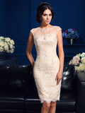 Sheath/Column Sheer Neck Lace Sleeveless Short Lace Mother of the Bride Dresses TPP0007055