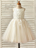 A-Line/Princess Ankle-Length Scoop Lace Sleeveless Tulle Flower Girl Dresses TPP0007862