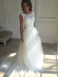 A-Line/Princess Sleeveless Square Court Train Tulle Wedding Dresses TPP0006238