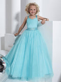 Ball Gown Straps Sleeveless Crystal Floor-Length Tulle Flower Girl Dresses TPP0007592