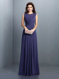 A-Line/Princess High Neck Pleats Sleeveless Long Chiffon Bridesmaid Dresses TPP0005354