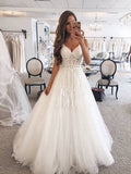 A-Line/Princess Sweetheart Sleeveless Floor-Length Lace Tulle Wedding Dresses TPP0006224