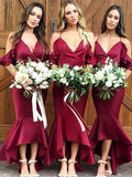 Trumpet/Mermaid Elastic Woven Satin Ruffles Spaghetti Straps Sleeveless Asymmetrical Bridesmaid Dresses TPP0005302