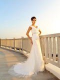 Sheath/Column V-neck Pleats Sleeveless Long Net Beach Wedding Dresses TPP0006191