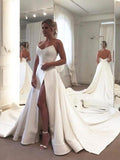 A-Line/Princess Sleeveless Ruffles Sweetheart Stretch Crepe Court Train Wedding Dresses TPP0005974