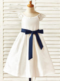 A-Line/Princess Knee-Length Scoop Sash/Ribbon/Belt Sleeveless Taffeta Flower Girl Dresses TPP0007915