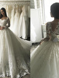 Ball Gown Tulle Scoop Long Sleeves Applique Court Train Wedding Dresses TPP0006337