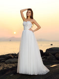A-Line/Princess Sweetheart Sleeveless Long Net Beach Wedding Dresses TPP0006582