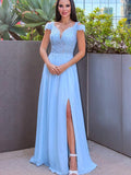 A-Line/Princess Floor-Length Off-the-Shoulder Sleeveless Chiffon Applique Dresses TPP0001475